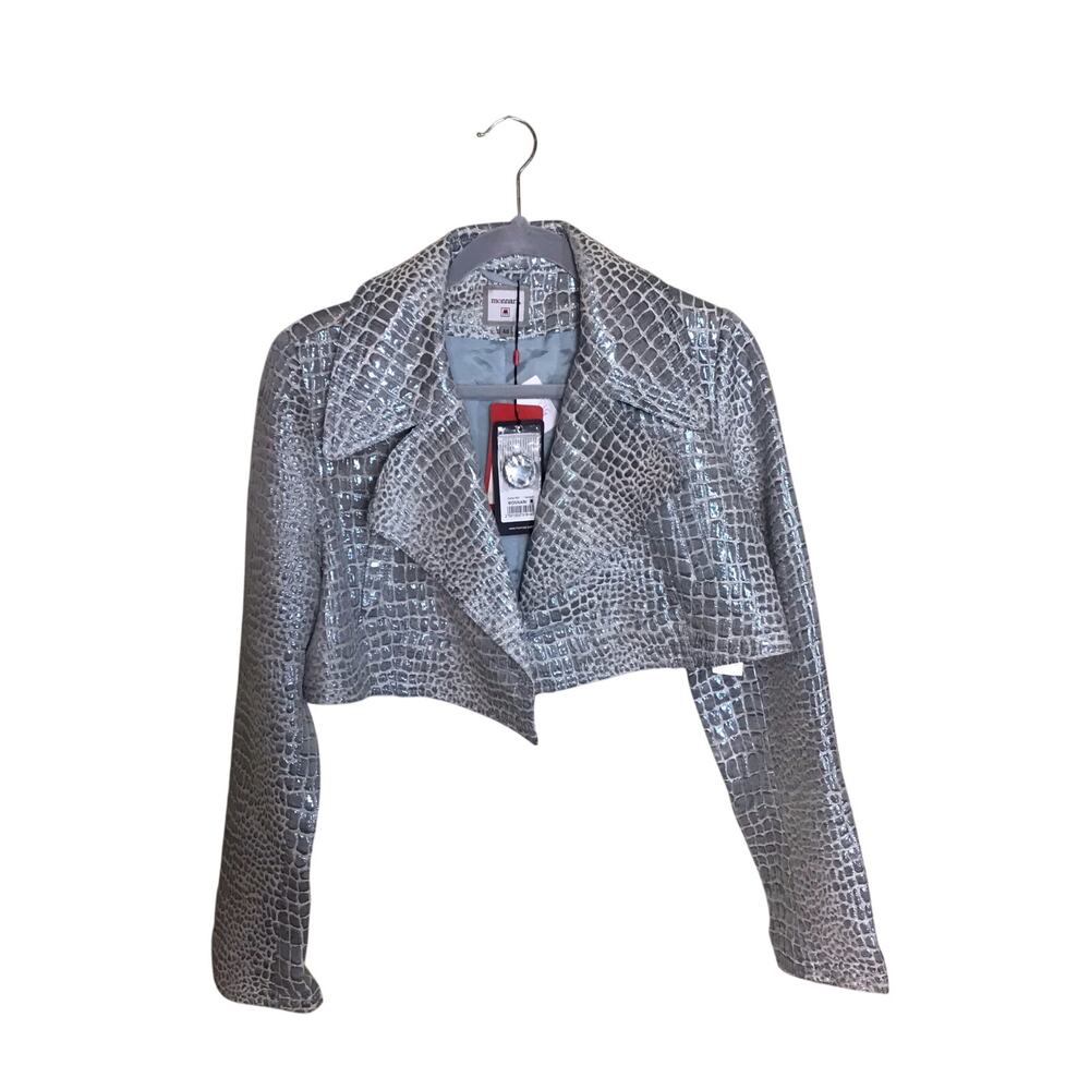 Monnari Cropped Brocade Bolero Evening Jacket Sz.40 Silver Glam Luxury Boho chic